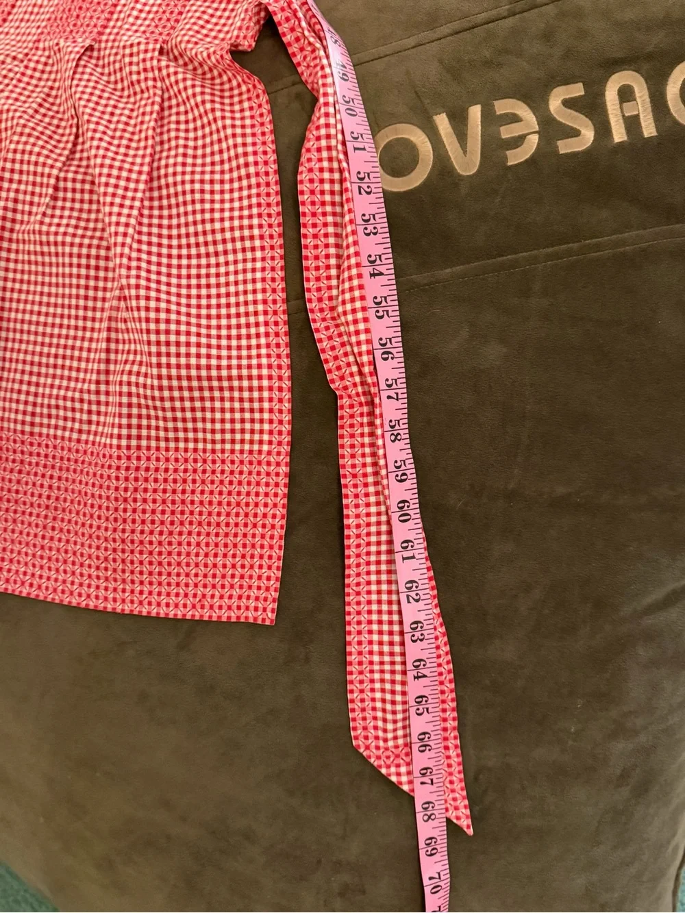 Hand smocked embroidery detail red & white Gingham Apron